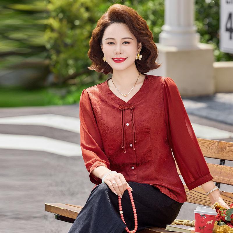 

Elegant Chiffon Wide-Leg Blouse for Middle-aged Women - Spring/Summer Collection 5XL [145-160 Jin] красный