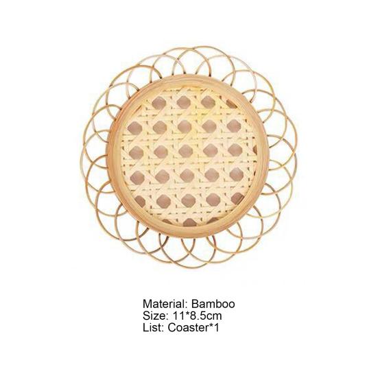 Rattan Coaster Retro Exquisite Bamboo Flower Shaped Coffee Boho Coasters Living Room