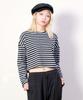 Deumakeu Loose Fit Striped Cropped Long Sleeve T-Shirt