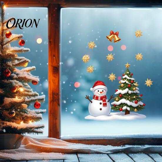 Christmas Window Clings Static Sticker, Creative Snowman Tree Pattern PVC Decal, Waterproof Easy Peel Glass Stickers Reusable Festive Wall for Living