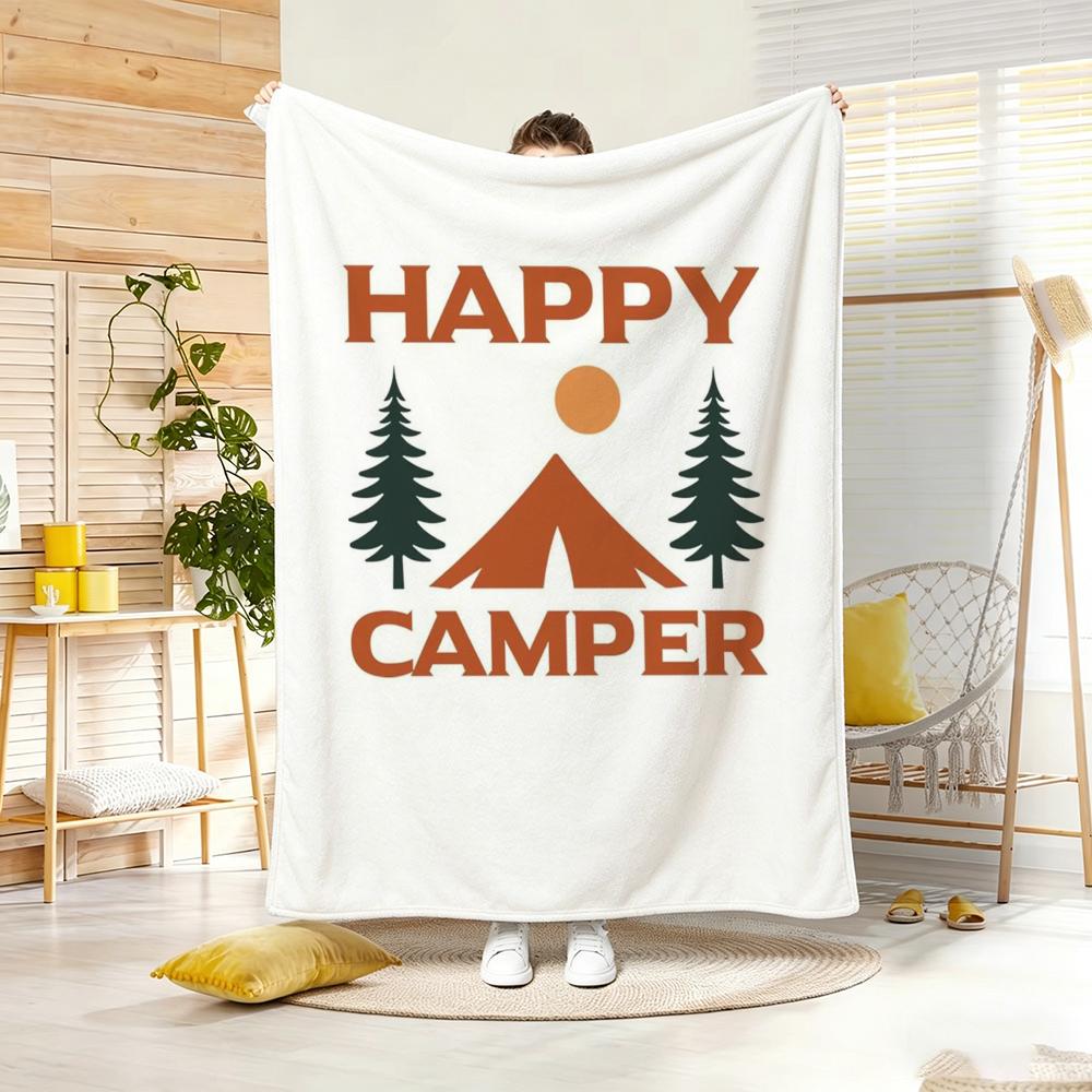 Illustration R-Retro Camping Throw Lightweight 240g Flannel Blanket Soft Skin-friendly for Summer Cooling