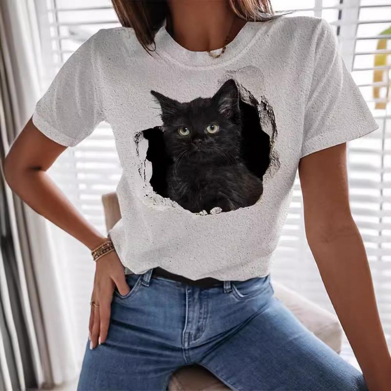 

Серия Animal Cat с 3D-принтом, летний круглый вырез, 3 свободных повседневных топа с коротким рукавом, мужские футболки 6XL