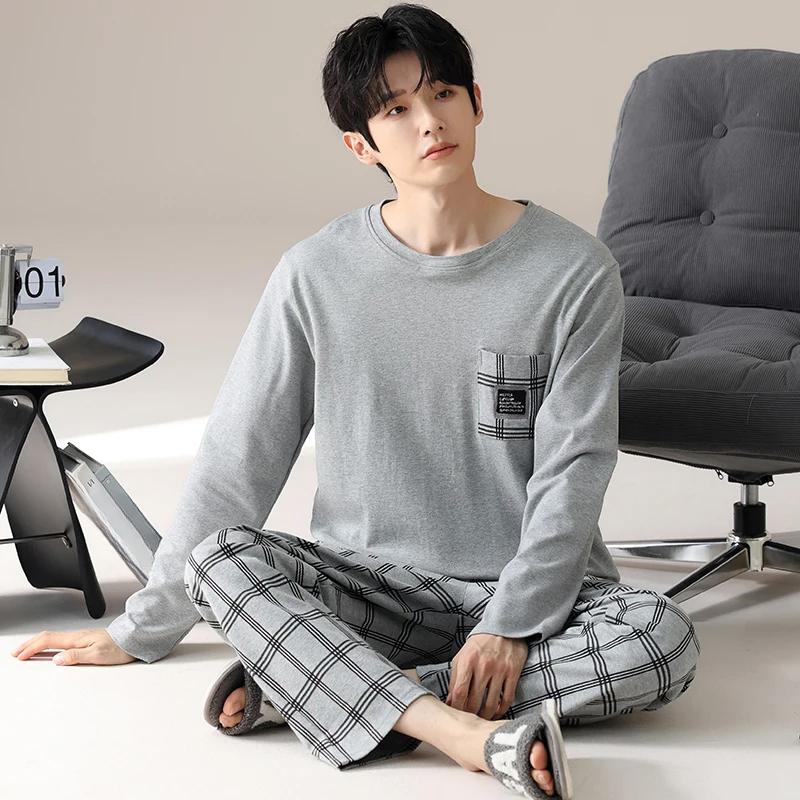 Striped Print O-neck Plus Size Men's Pajamas Fashion Mature Men Combed Cotton Nightwear New Autumn Winter Lounges