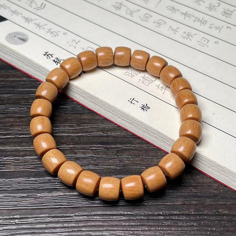 Ethnic Style Green Sandalwood Straight-cut Barrel Beads Bracelet Handmade Boutique Sandalwood Small Bracelet Men's and Women's Wenwan Single Circle