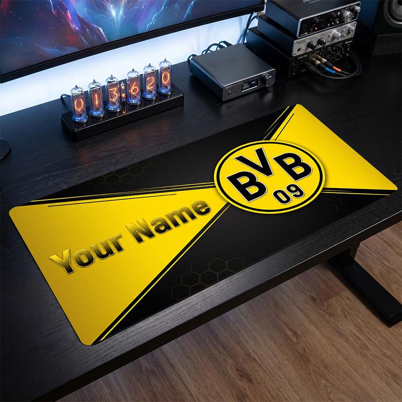 Borussia Dortmund Niestandardowa Duża Podkładka pod Mysz, Spersonalizowany Nadruk z Nazwą, Antypoślizgowa Mata na Biurko z Logo Piłkarskim, Prezent dla Gracza
