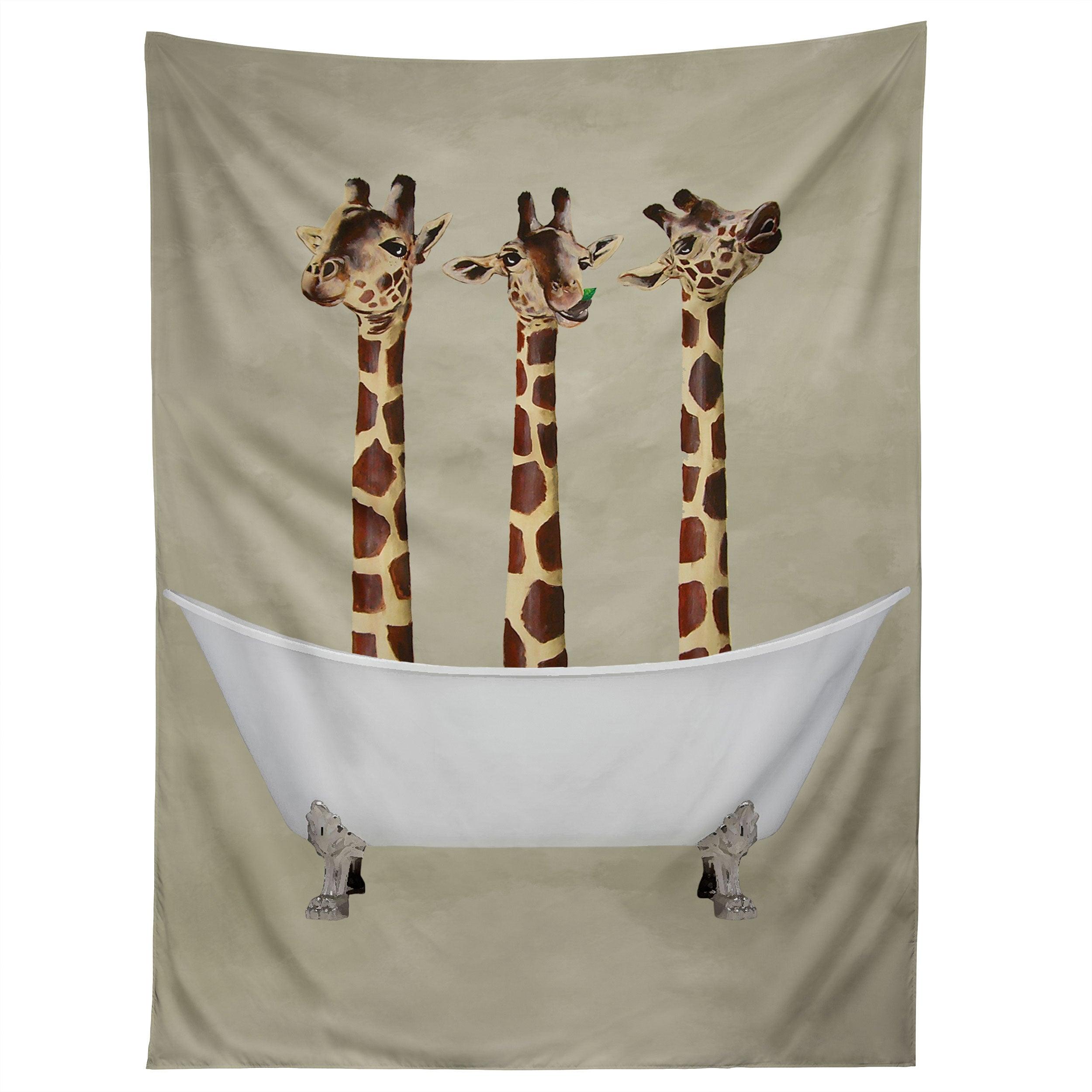 3 GIRAFFES IN BATHTUB tapestry 75x100