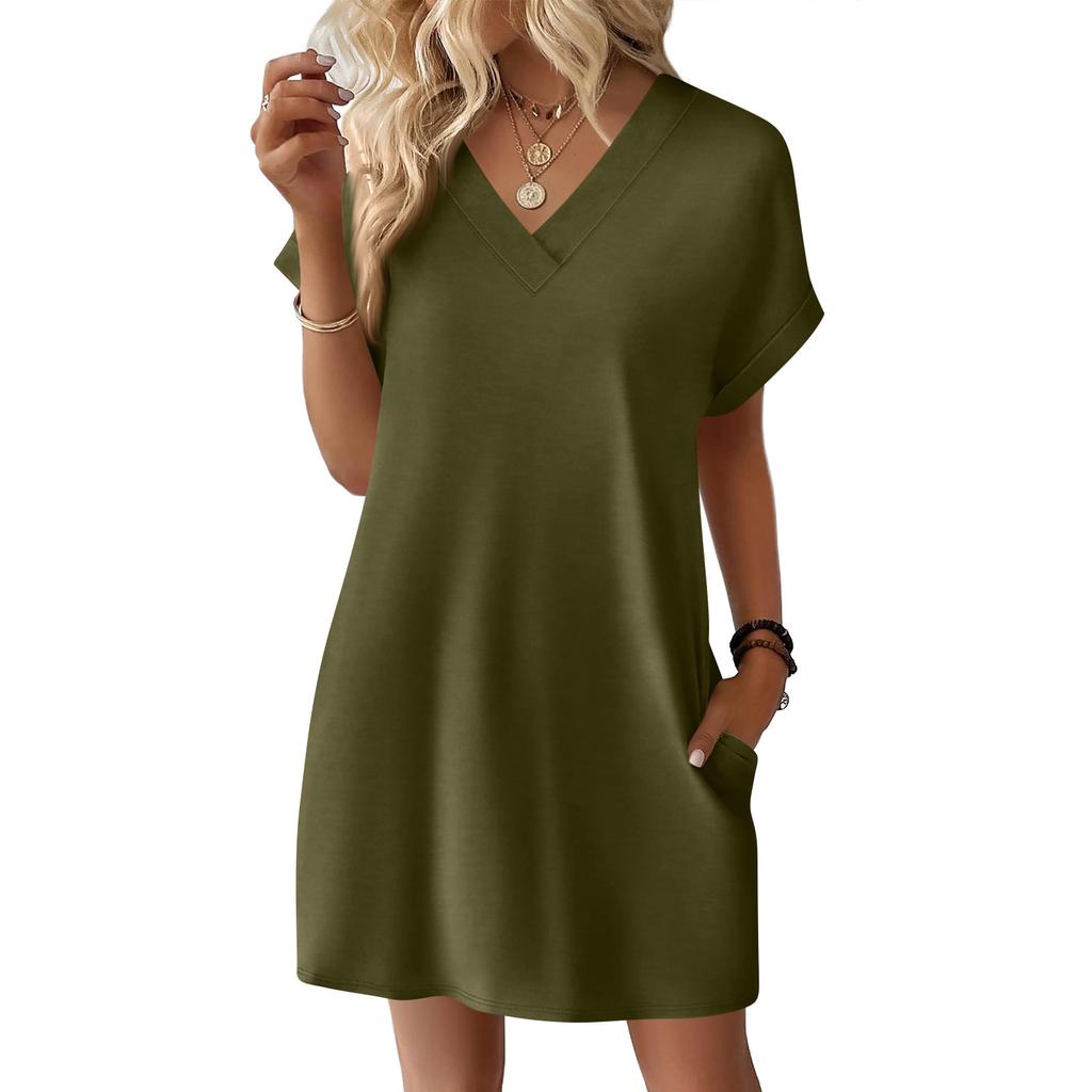 V Neck Casual Summer Dress for Women Loose Fit Womens Dresses Suitable for Vacation Dress and Sundresses for Women