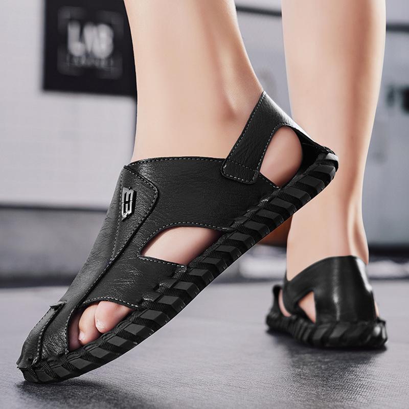 Leather Sandals Men'S Outdoor Leisure Year Men'S Slippers Sandals Dual-Purpose Hole Shoes Men'S Driving Slippers