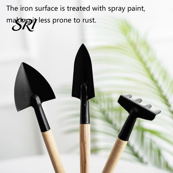 Non-slip Handle Gardening Tools 3Pcs/Set Small Wood Hand Shovel Rake Trowel Heavy Wooden Garden Duty Metal for Balcony Succulents Flower Pots Planting