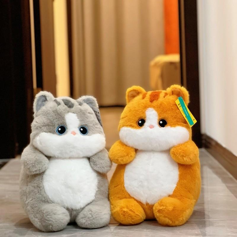 Large Gold Cat Plush Doll With Rabbit Fur And Knit Sweater For Kids