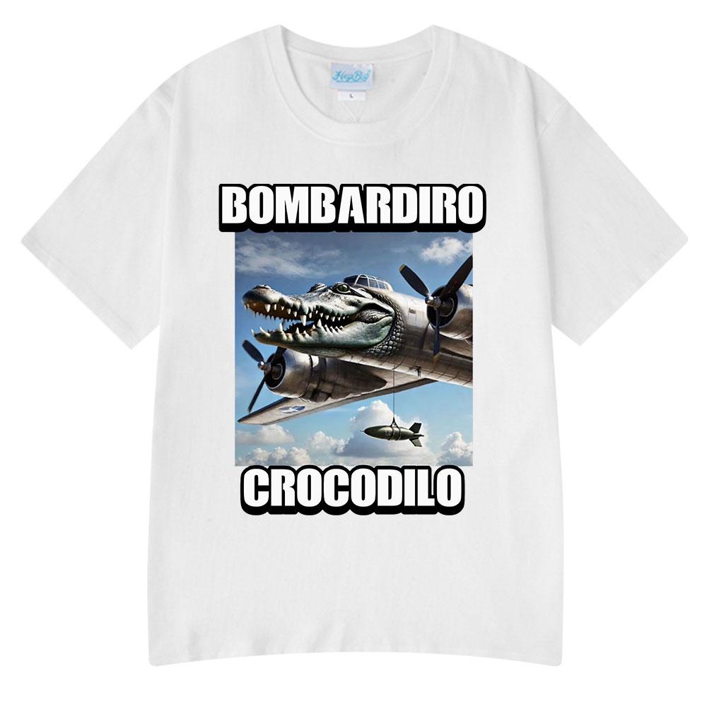 Bombardiro Crocodilo Crocodile Plane Bomber Funny Meme T-shirt Men Women Summer Casual Cotton Comfort Short Sleeve T Shirts Tops