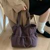 Relaxed Chic Tote Bag, Korean Plaid Drawstring Shoulder Bag, Soft Ruched Fabric With Large Capacity, Women Casual Shopping Bag