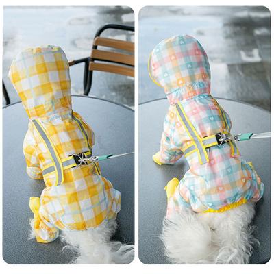 Puppy Dog Raincoat Small and Medium Dog All-inclusive Four-legged Raincoat Fashion Plaid Reflective Strip Going Out To Walk Dogs Pet Clothes