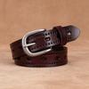 Womens Genuine Leather Belt With Hollow Design Pin Buckle Slim Width Jeans Dress Pants Black Coffee White