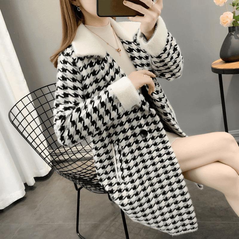 

Plus Size Mid-Length Woolen Cardigan for Women - Warm, Thick, and Loose Fit (200 Jin) - Spring/Autumn 2025 Collection S for 70-90 Jin