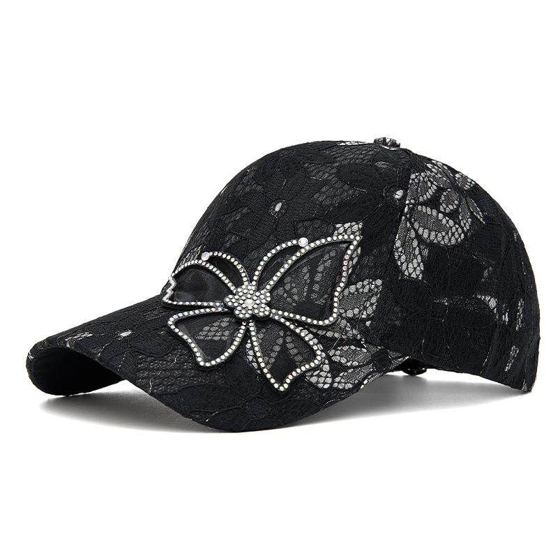 Summer Women's Rhinestone Bow Cap Mesh Breathable Sun Protection Baseball Cap Outdoor Sun Hat