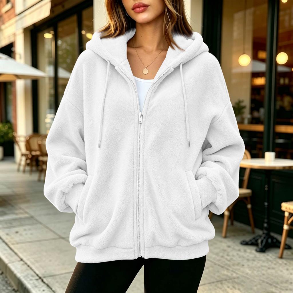 Damen Kapuzenjacke mit Reißverschluss, lockerer Schnitt, lange Ärmel, Farbe