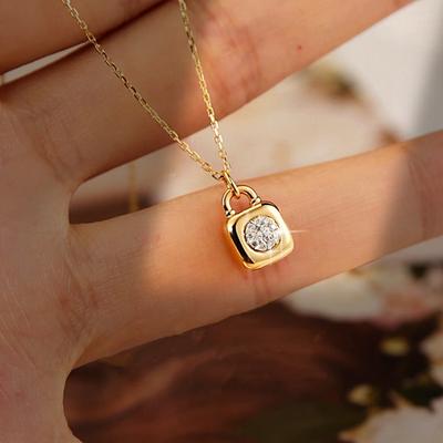 S925 Sterling Silver Bubble Lock Head Diamond-Studded Necklace Niche Design Japanese Style All-Matching Pendant Clavicle Chain