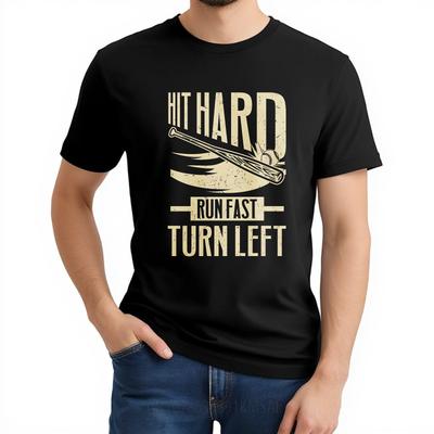 T Shirt Men Casual Round Neck Tee Big Size Summer For Men Tshirt Hit Hard Run Fast Turn Left Short Sleeve Soft Round Neck Tees