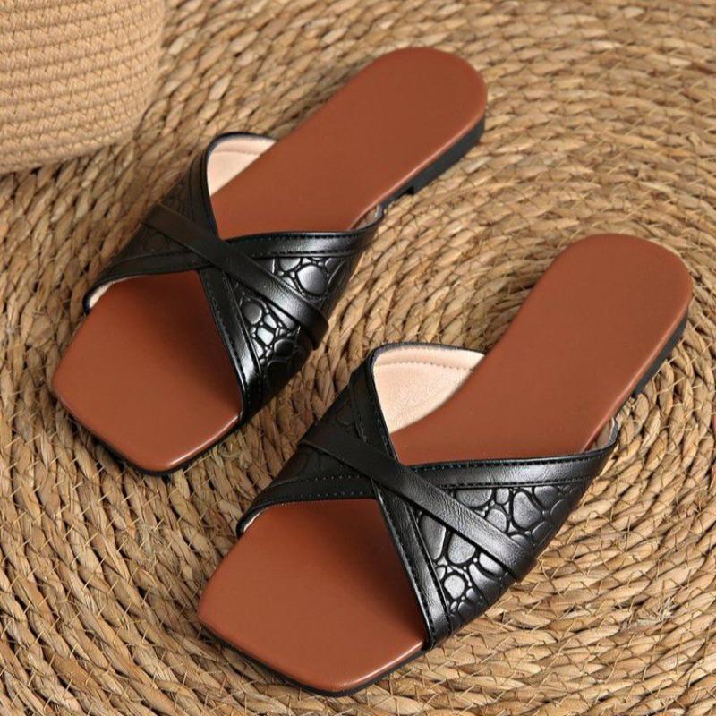 

Plus-size Shoes Flat Slippers Casual Square-toed Beach Flip-flops 43 чорний