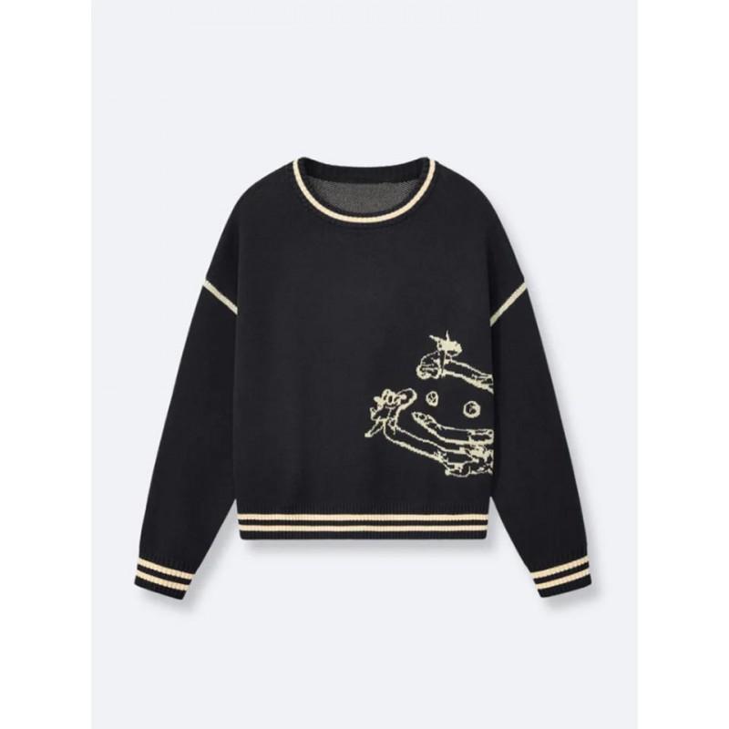Winter Cartoon Harajuku Style Pullover Sweater Loose Fit Round Neck Knit Top Women
