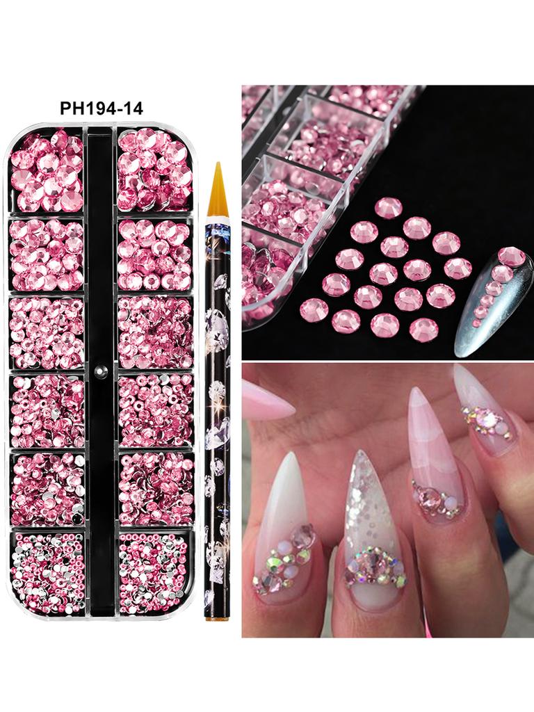 12Grids(6000pc) 3D Resin Nail Art Rhinestones+Tools 2mm Brilliant Diamond Nail Charms DIY Clothes Phone Case Manicure Accessory