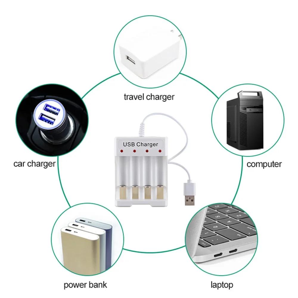 4 Slots USB Output Fast Charging Battery Charger Short Circuit Protection AAA and AA Rechargeable Battery Station