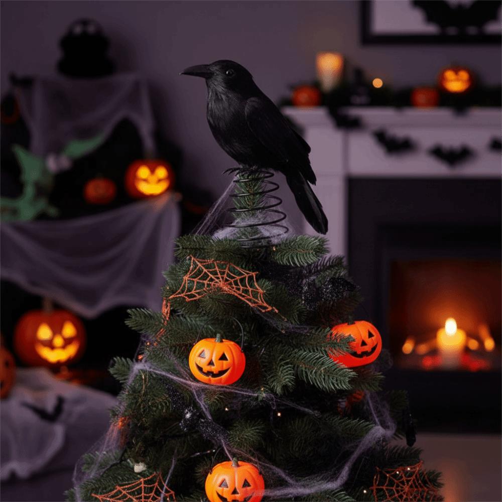 Terrifying Straw Doll Ornament Flexible Spring Base Halloween Raven Desk Doll  Ghost Festival