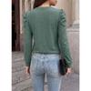 Women Loose Round Neck Pleated Puff Long Sleeve Solid Color T Shirt Top