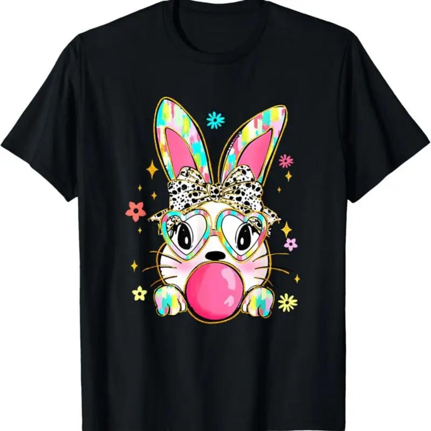 

Rabbit Bunny Blowing Bubble Gum Easter Day T Shirt S чёрный