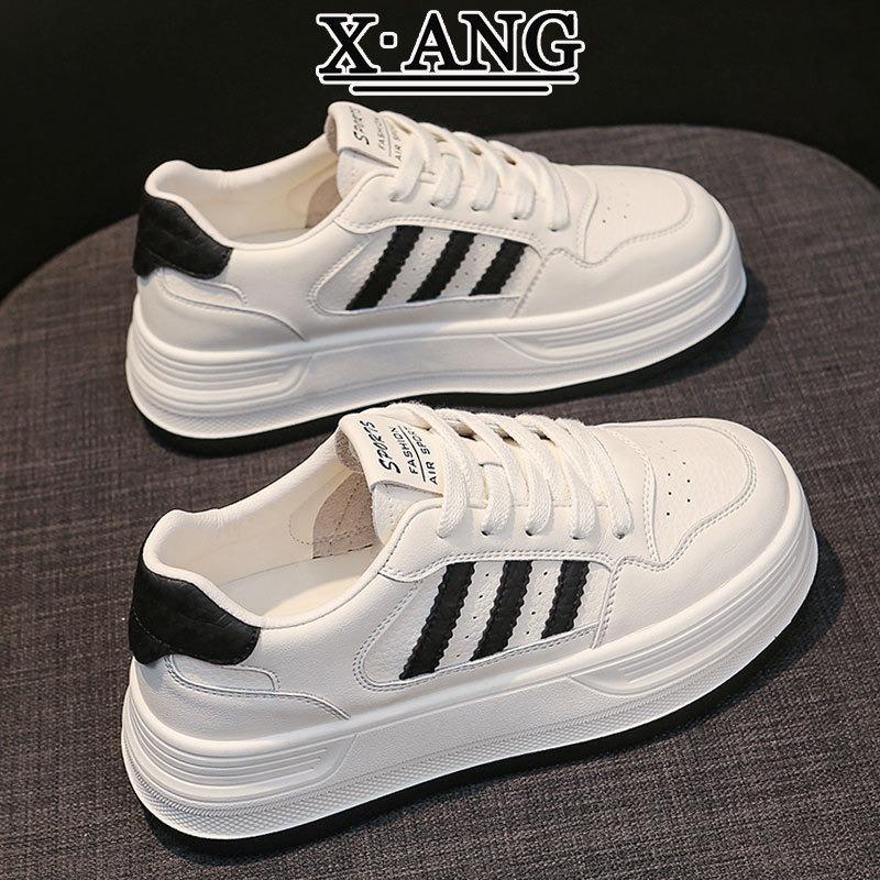 First layer cowhide white shoes women's autumn new students versatile thick baseplate shoes casual sports shoes children