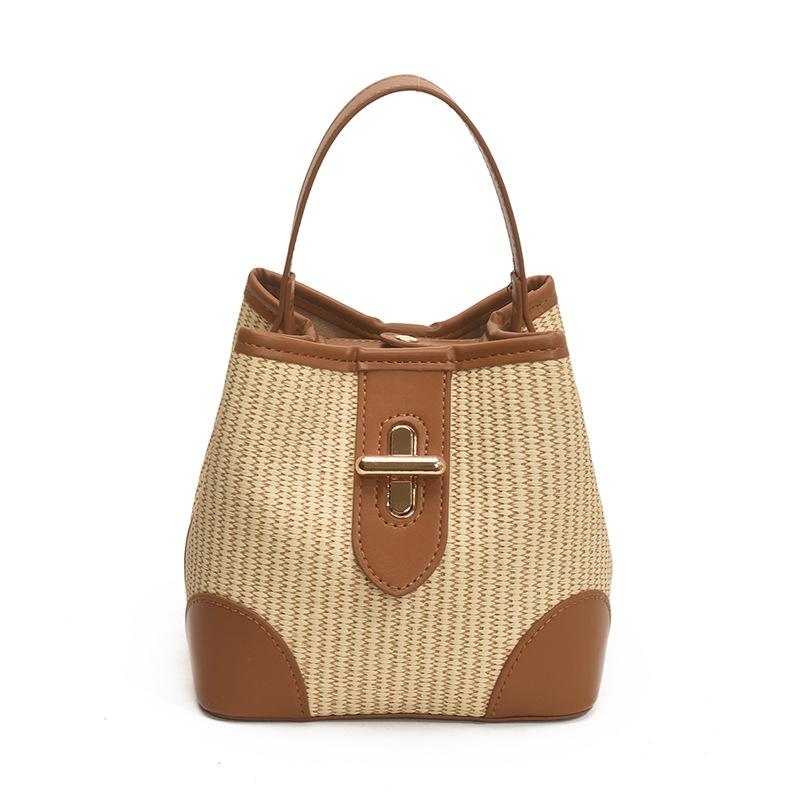 Niche Design Bag Women's 2025 New Summer Versatile Hand-woven Straw Bag Korean Version Messenger Bucket Bag