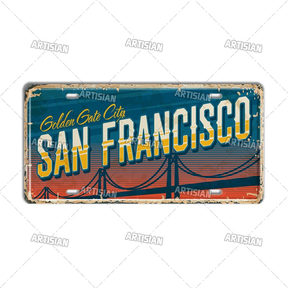 USA License Plate Landmark Metal Wall Sculpture|US City/State Design,Tin Plaque,Halloween&Christmas Gift,Garage/Bar/Cafe Decor