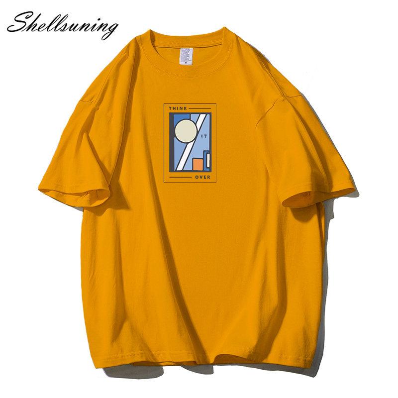 Shellsuning Oversized bavlněná trička s grafikou Muži Léto Měkké Trička s krátkým rukávem Dámská Móda Univerzální pulovry Dámské
