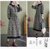 Autumn Literary Print Dress: Long-Sleeved, Cotton-Linen, Loose Fit, Extended Style with Shirt Collar