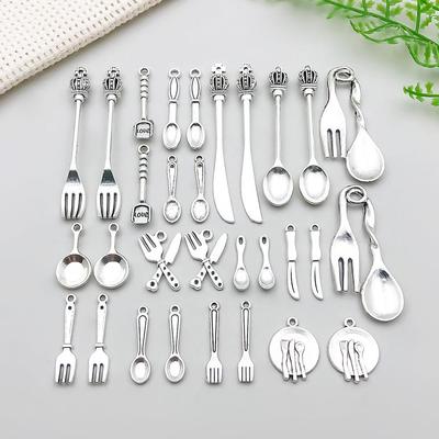 Antique Silver Alloy Tableware Pendant Set: Knife, Fork, Spoon for DIY Bracelets