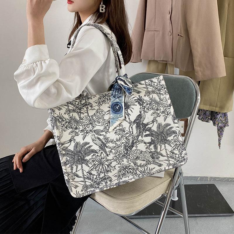 2023 Women's Large Capacity Embroidery Tote Bag – Cotton Linen Canvas Shoulder Handbag