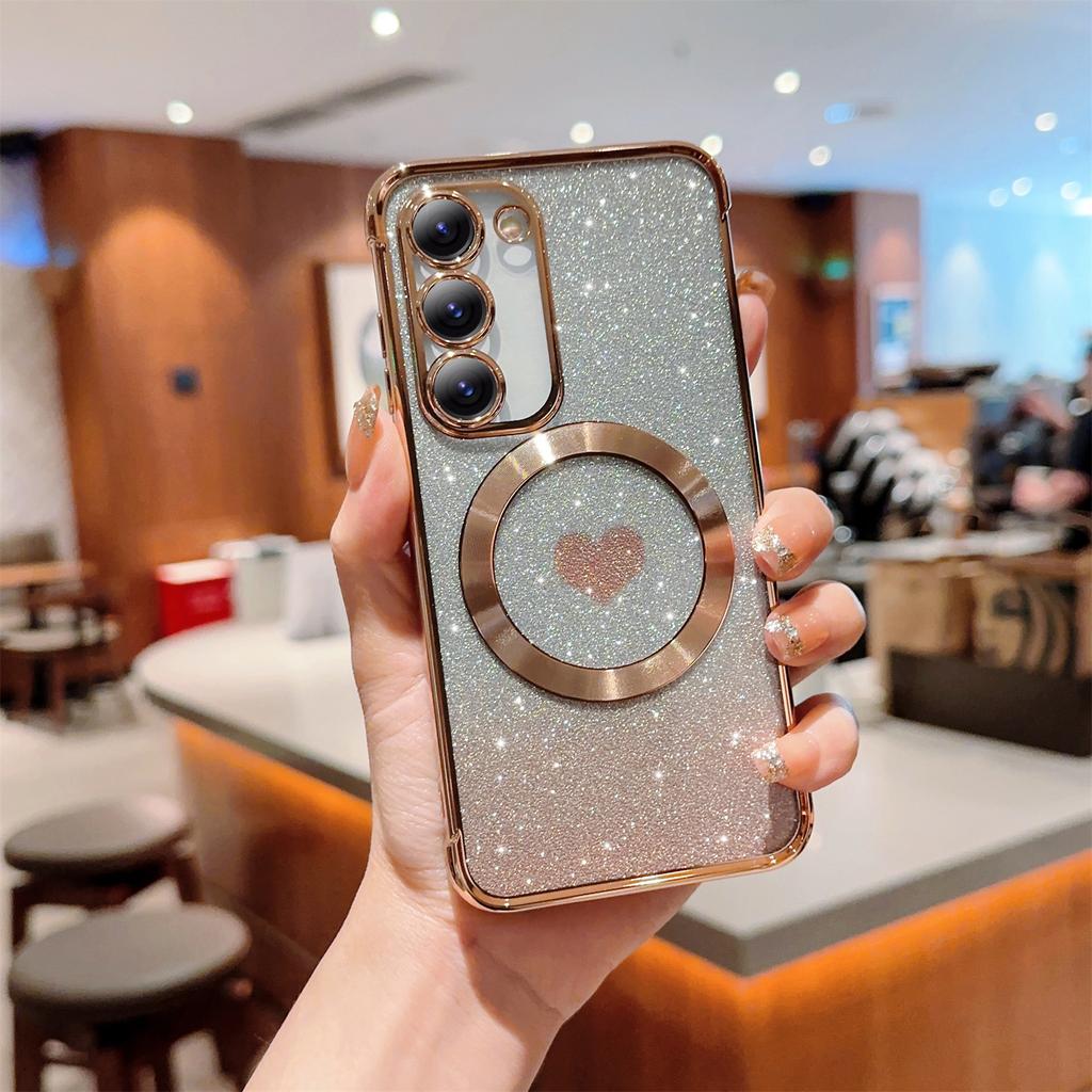 For Samsung Galaxy S23+ Case Compatible with MagSafe TPU Gradient Glitter Love Heart Phone Cover