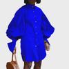 2021 Women's Solid Color Shirt Dress - European and American Fashion