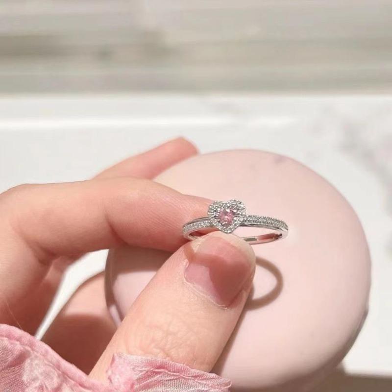 Copper Ring Luxury Shining Zircon Pink Heart For Women Cassic Wedding Engagement Wedding Bands Fine Jewelry Gift