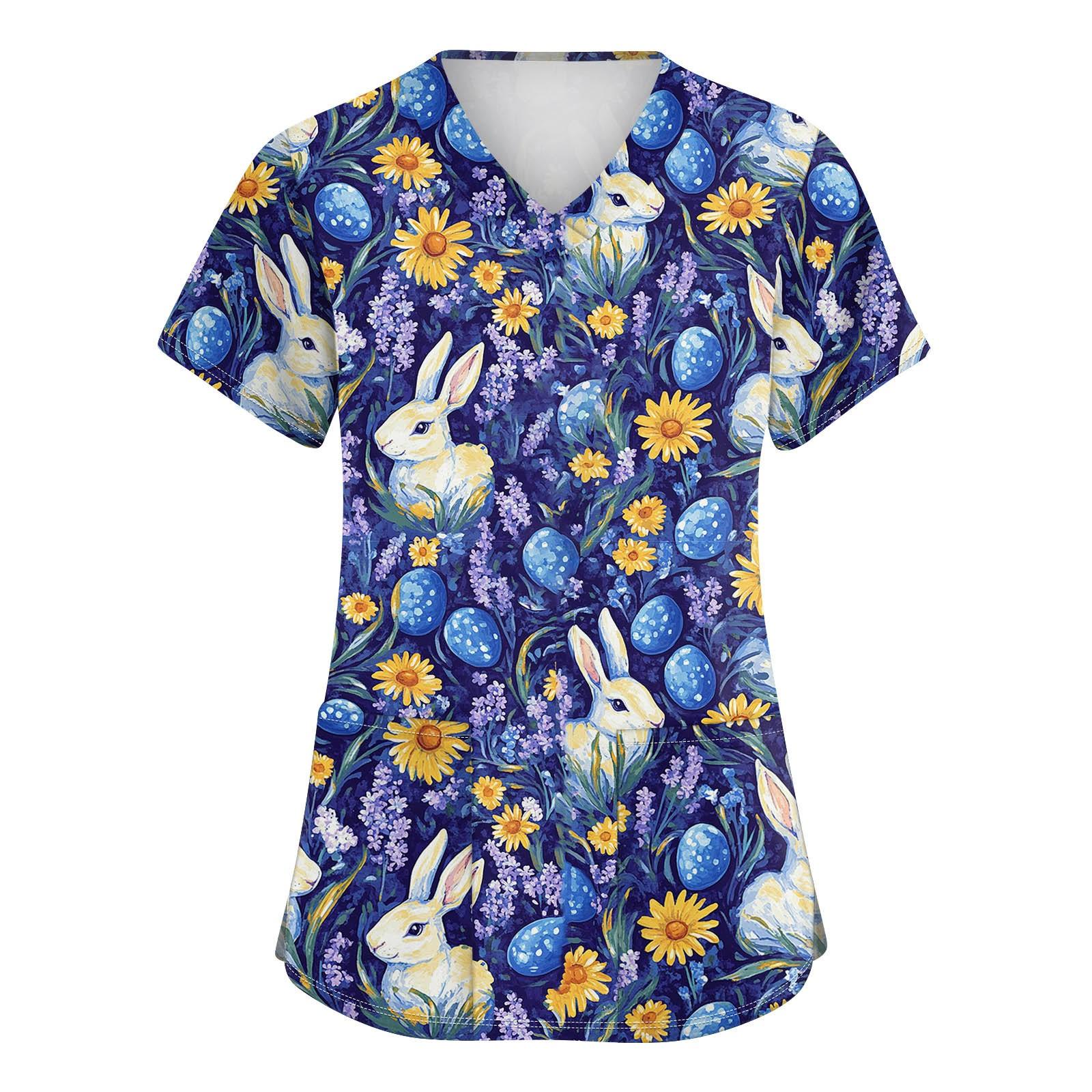 

Женская мода с v-образным вырезом, короткими рукавами и карманами, топы с принтом XL