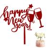 Happy New Year Acrylic Cake Plaque Silver Black Simple Design Acrylic Cake Toppers Baby Shower Dessert Decor Accessories Tools