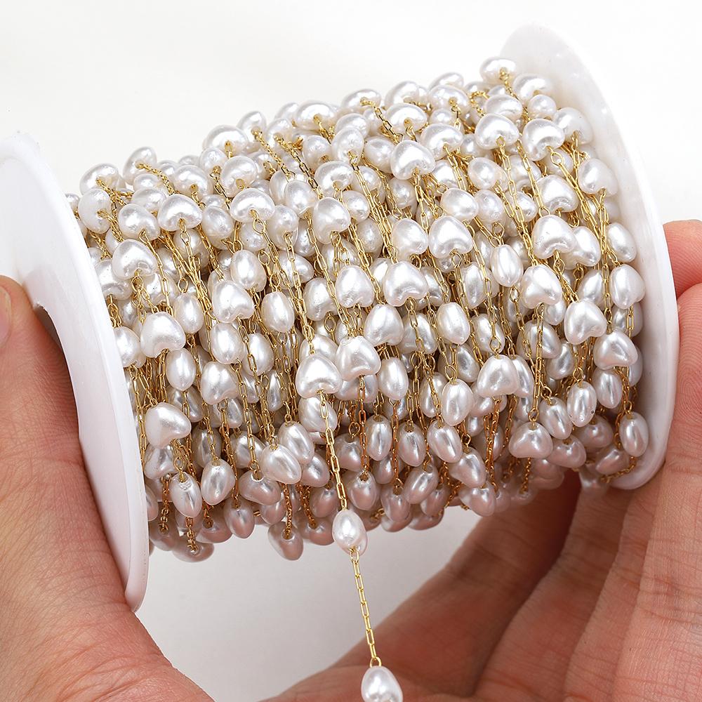 2meters 1meter Love Heart Chain Stainless Steel ABS Pearl Beads Chains for Necklace Bracelet Jewelry Making DIY Wholesale
