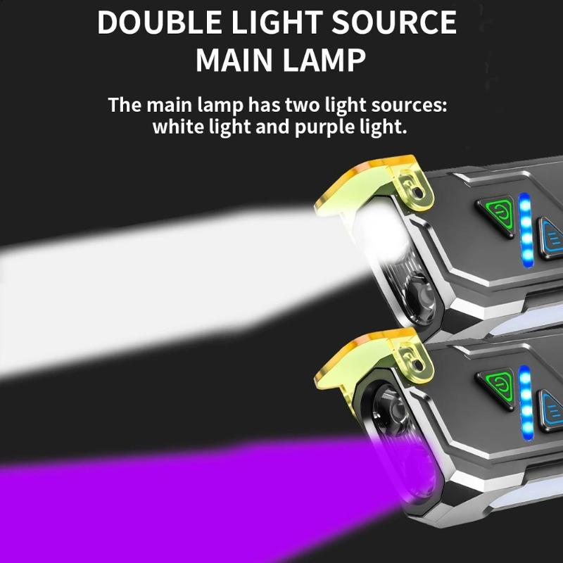 RGB LED Flashlight Rechargeable Flashlight Magnetic Work Light with Side Light Flash Light for Outdoors Emergency Camping