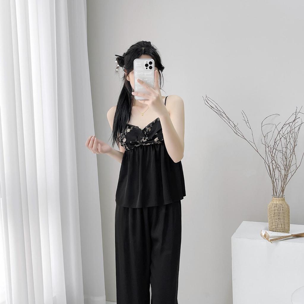 2025 Damen Spitzen Eisseiden Pyjama Dreiteiliges Set - Prinzessinnenstil Langarm & Hose für Zuhause oder Outdoor