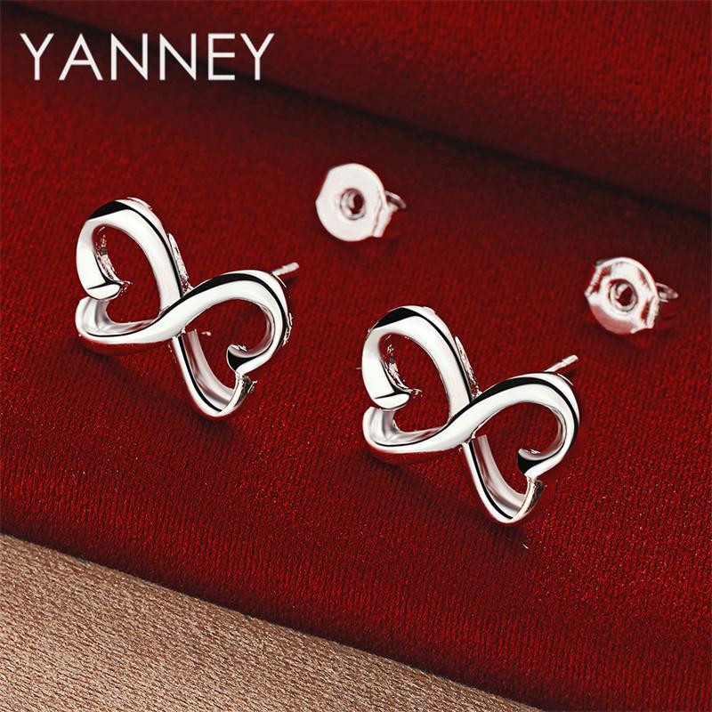 Exquisite 925 Sterling Silver Double Heart Earrings for Women, Fashionable Jewelry for Weddings and Parties