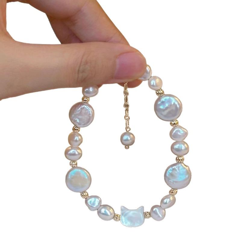 Baroque Freshwater Pearl Shell Cat-shaped Bracelet, Fashionable and Elegant, Personalized Mother-of-pearl Necklace