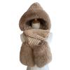 New solid color women's scarf, hat and gloves integrated three-piece set, warm and thickened, cute ears, plush and cold-proof.