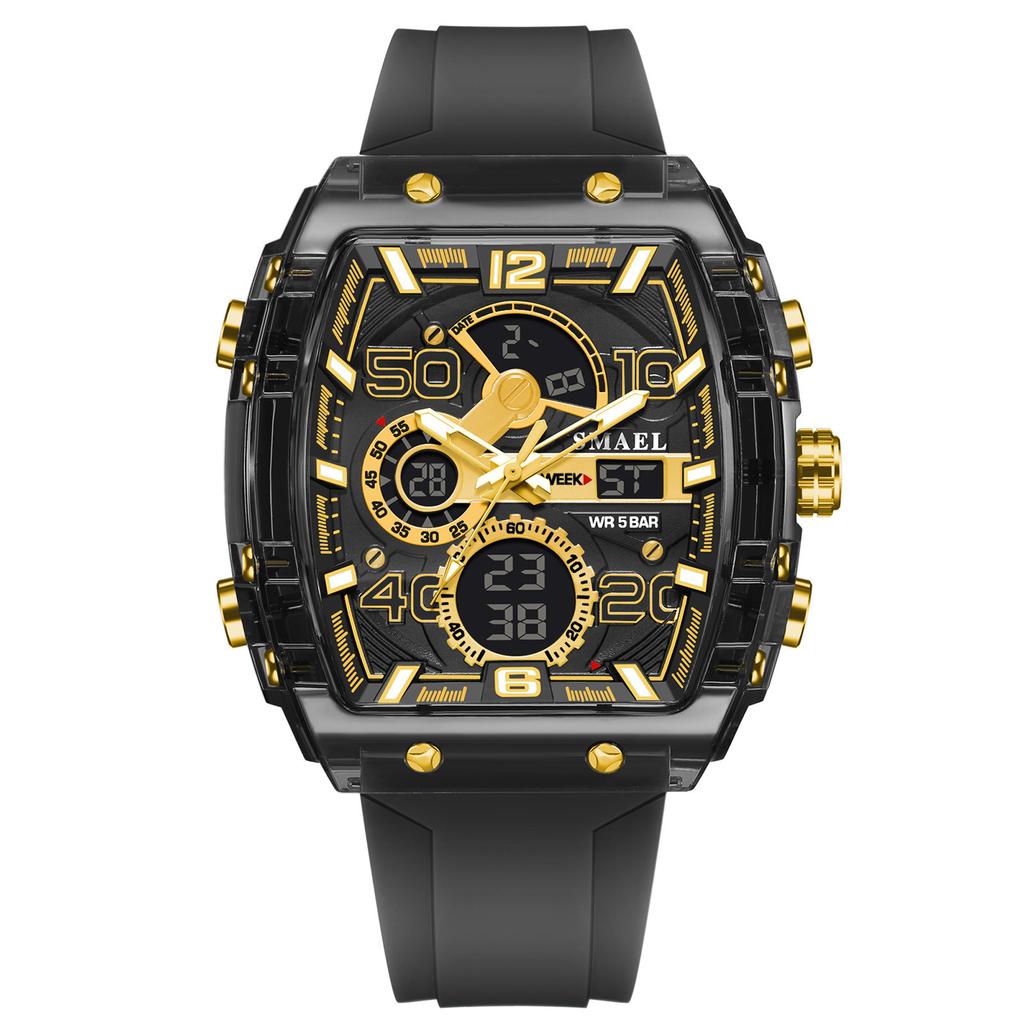 Barrel-Shaped Electronic Watch Waterproof Dual-Display Led Luminous Alarm Clock Men'S Student Electronic Watch
