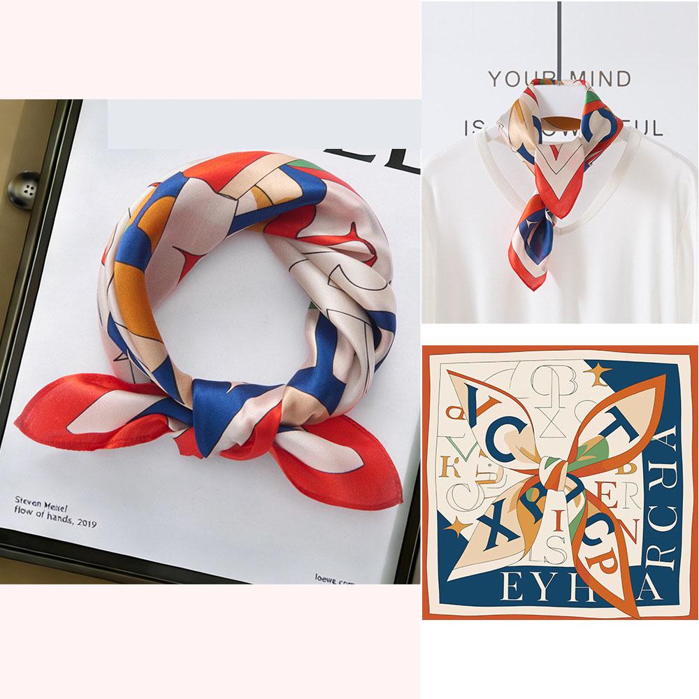 53x53cm 100% Mulberry Silk Scarf Luxury Square Hair Bandana Elegant Head Wrap Neckerchief Sunscreen Shawl for Women